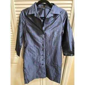 100% Silk BAIA Short Sleeve Blue Shimmery Knee Length Dress Size 2 NO BELT